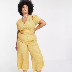 ASOS DESIGN curve tea jumpsuit in mustard floral